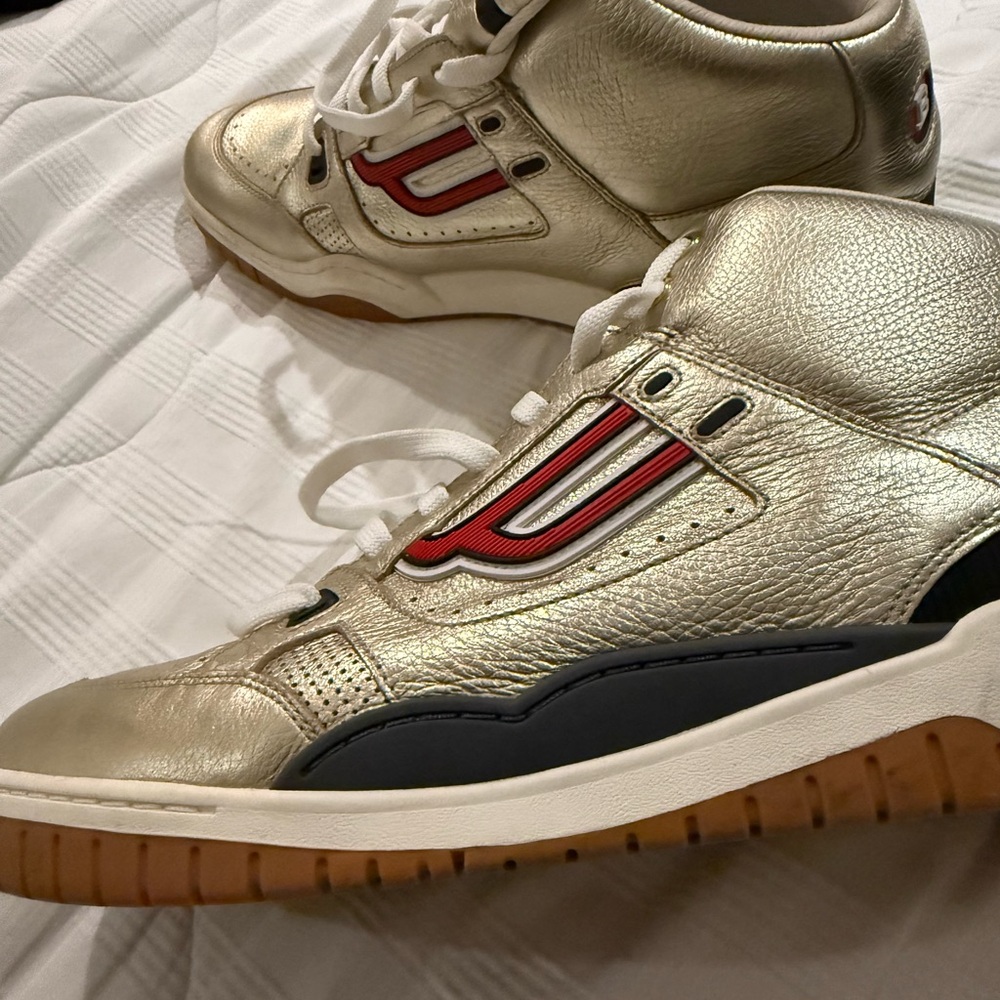 Bally Gold and Red Sneakers